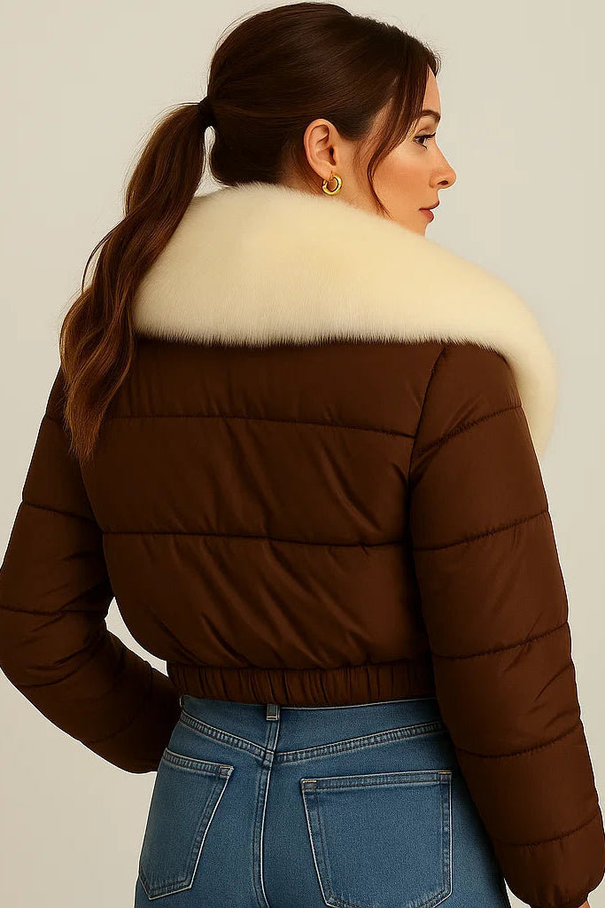 Dalvyn Women's Puffer Jacket with White Fox Fur Collar – Grey Fur Version Studio