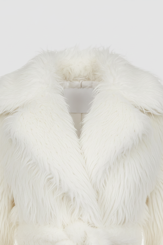 Detail shot of the MARZELA coat’s soft fleece texture and stitching.