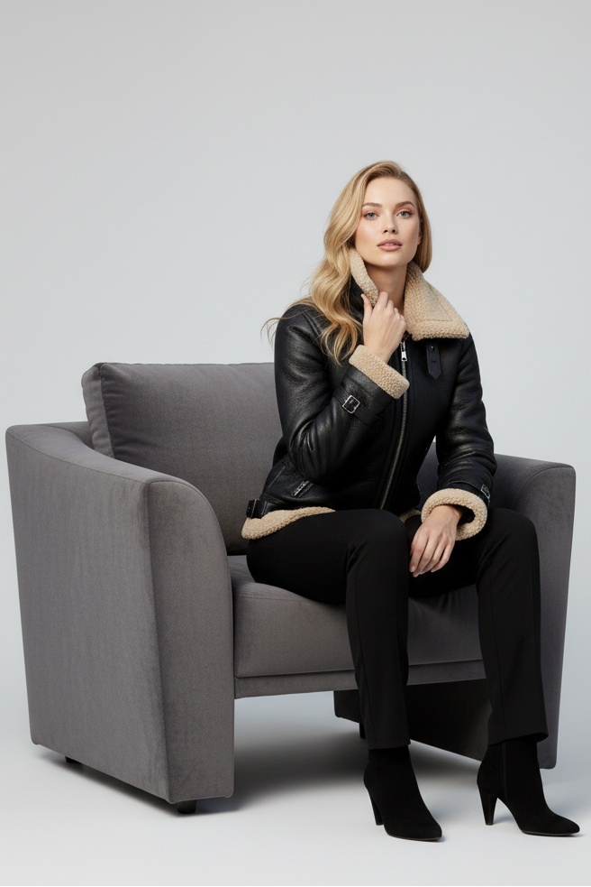 Discover the RENLYA – Lamb Biker Jacket: short, warm, waterproof, windproof, and designed with bold biker details for winter, spring, and autumn.