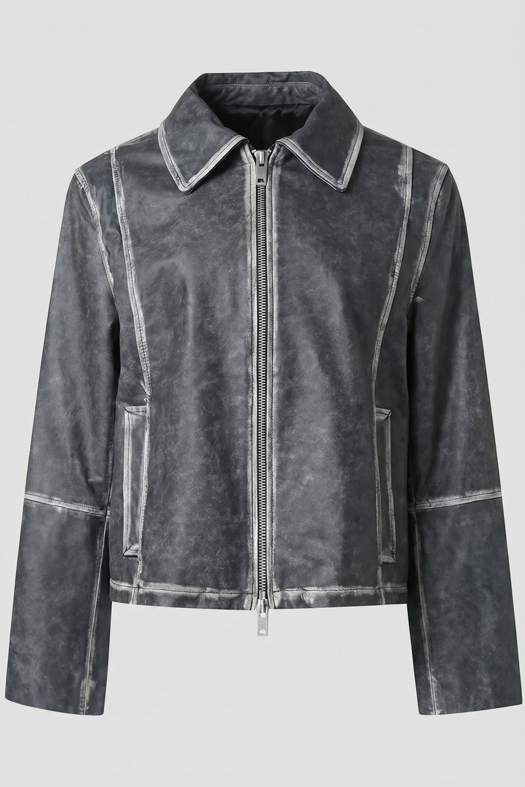 EDITH - Distressed Sheeps - distressed grey leather bomber