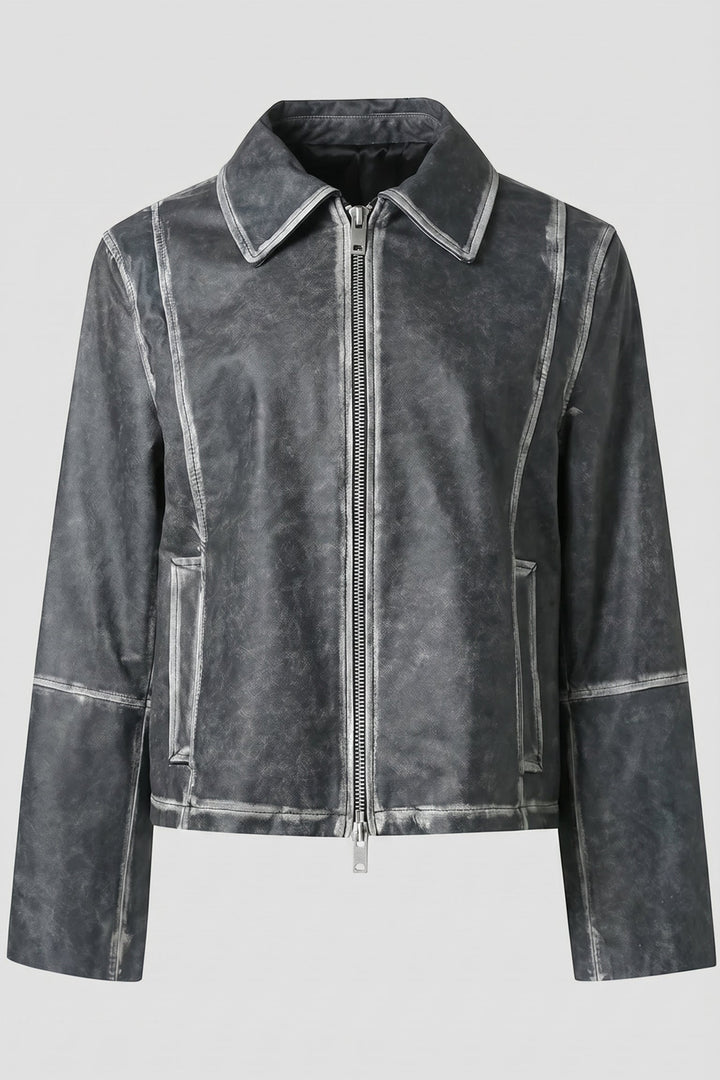 EDITH - Distressed Sheeps - distressed grey leather bomber