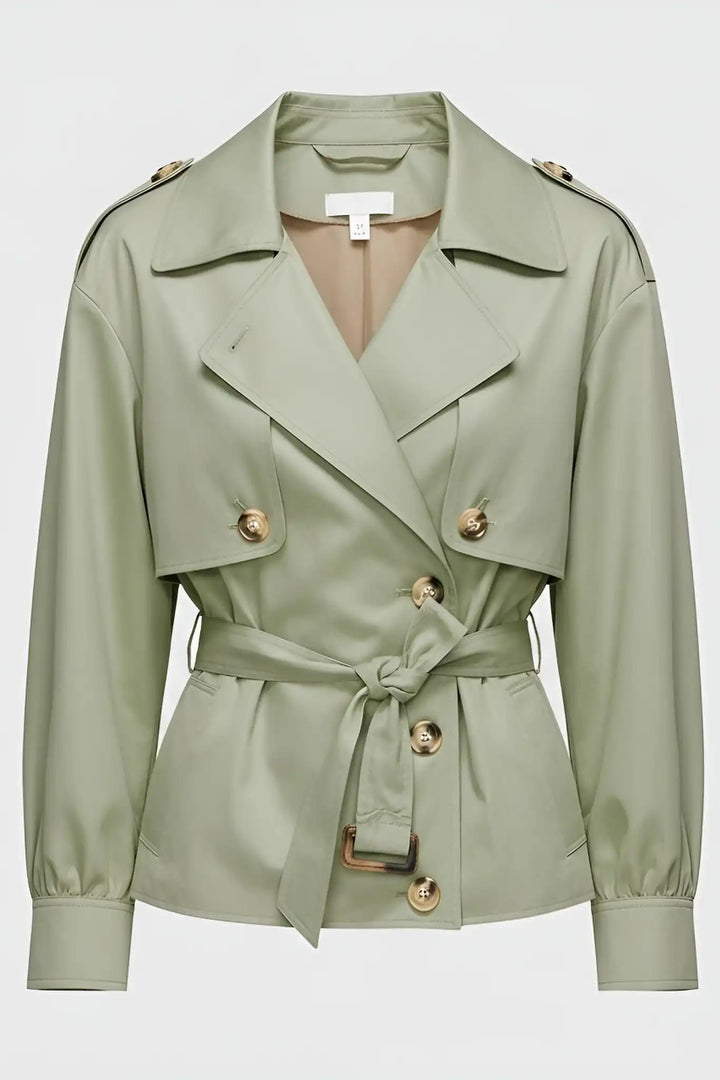EIRIS – British Spring Trench Coat – Women’s sage green trench front view