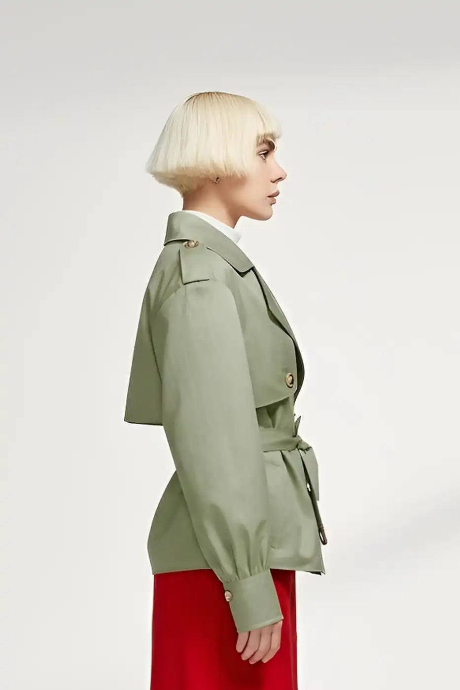 EIRIS – British Spring Trench Coat – Women’s sage green trench side view