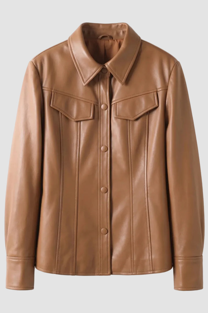 ELEANOR – Single-Breasted - black faux leather, shirt jacket, quiet luxury