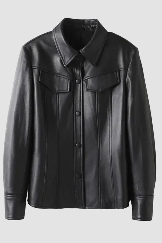 ELEANOR – Single-Breasted - black faux leather, shirt jacket, quiet luxury