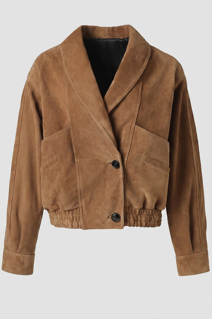 ELISE - Brown jacket with a collar on a light gray background