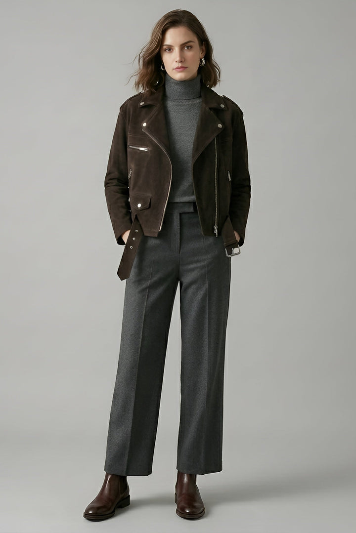 ELLA - Suede Motorbike Jacket, brown, women