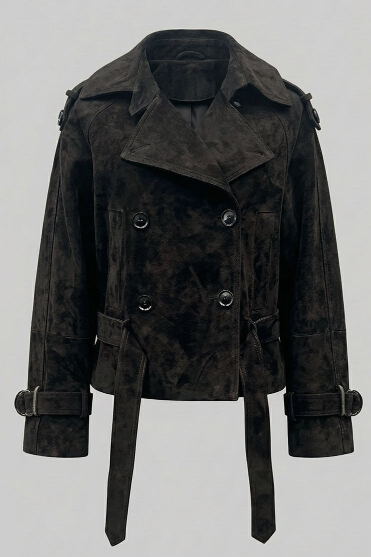 ELLIS - Black Suede Double-breasted Jacket
