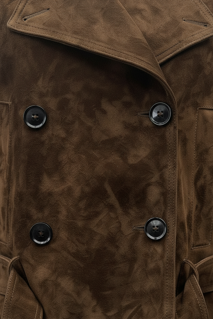 ELLIS - Brown Suede Double-breasted Jacket Buttons detail