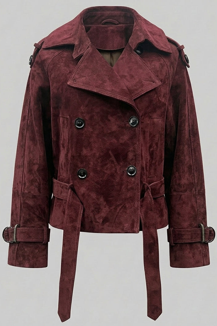 ELLIS - Burgundy Suede Double-breasted Jacket