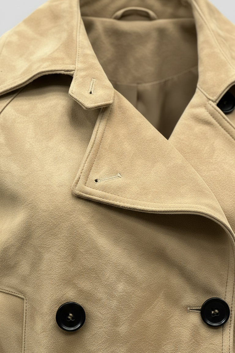 ELLIS - Suede Leather Trench Coat Close-up