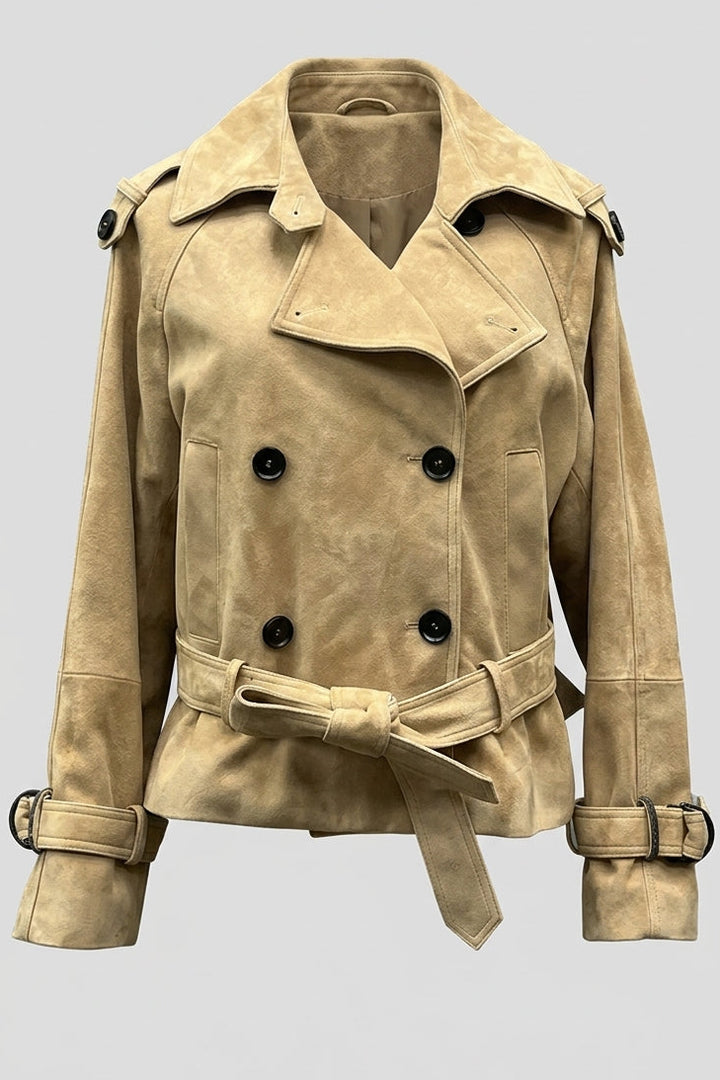 ELLIS - Suede Leather Trench Coat Full View