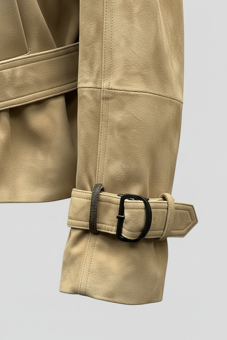 ELLIS - Suede Leather Trench Coat Sleeve Detail