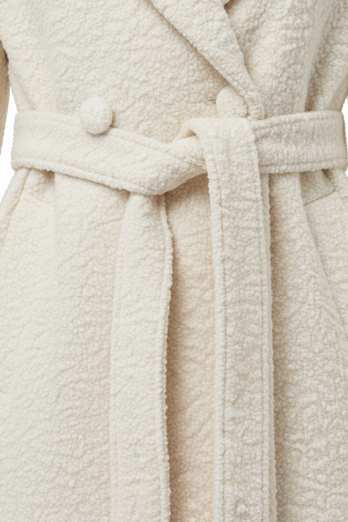 Model styling EZWEAR Wool Blend Long Coat in winter outfit, showcasing modern elegant design.