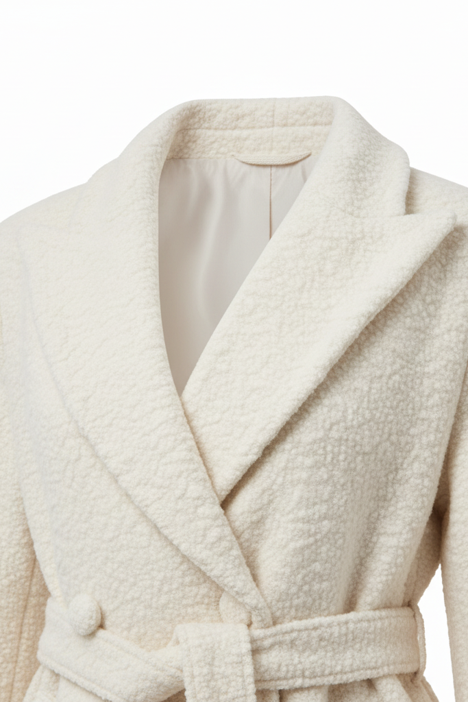 Model styling EZWEAR Wool Blend Long Coat in winter outfit, showcasing modern elegant design.