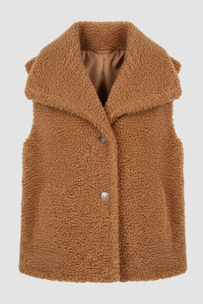 Elegant white faux fur coat for women with turn-down collar.