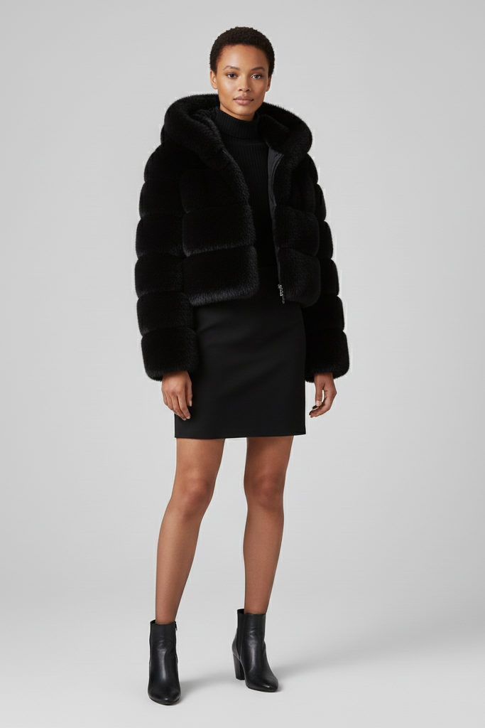 Elegant winter look featuring the plush and warm VELMIRA faux fur jacket.