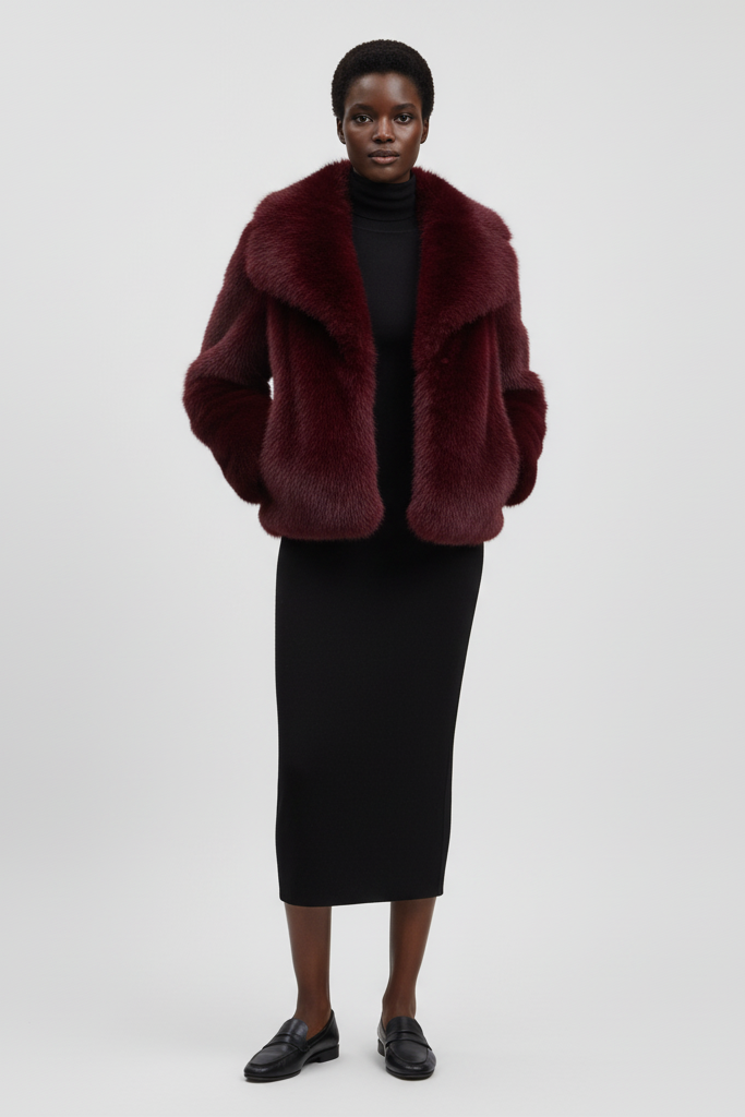 Elegant winter look with the RAELORA faux fur coat in a casual setting.