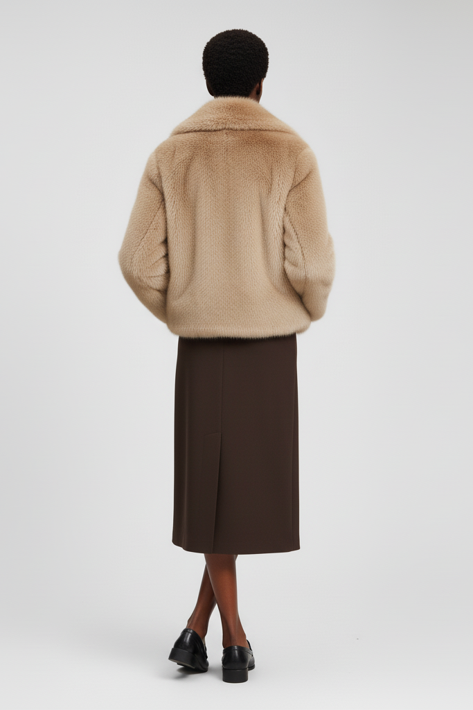 Elegant winter look with the RAELORA faux fur coat in a casual setting.