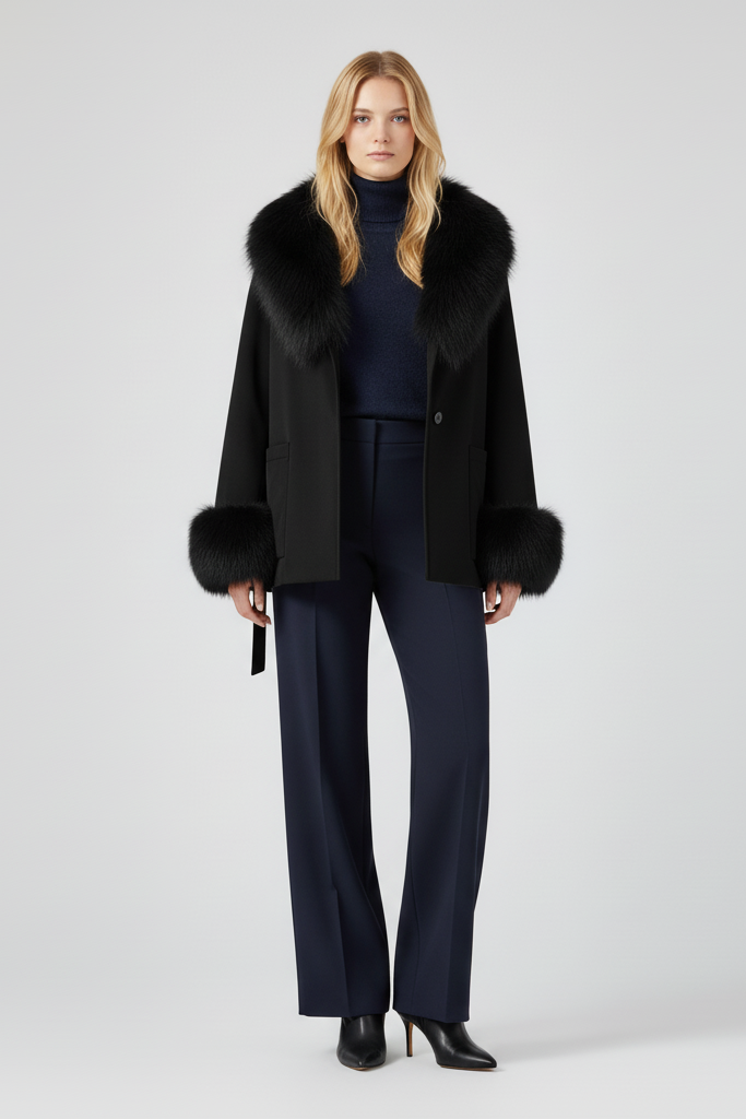 FARLENA coat – premium fabric and stitching close-up