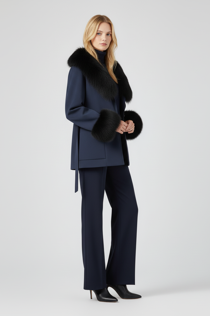FARLENA coat – side silhouette showcasing down filling