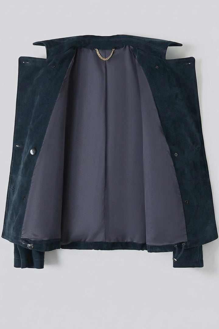 FINLEY - Cropped Suede Mock, dark navy, women's trench coat, open