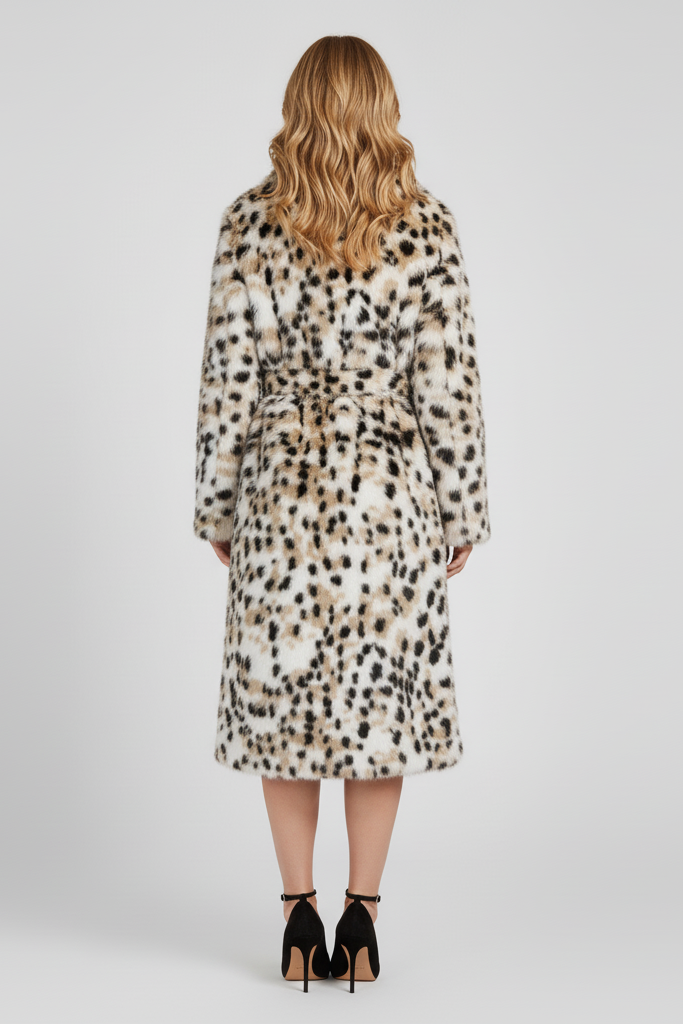 Fashion-forward look featuring the LYSERRA Leopard Shearling Coat paired with winter accessories