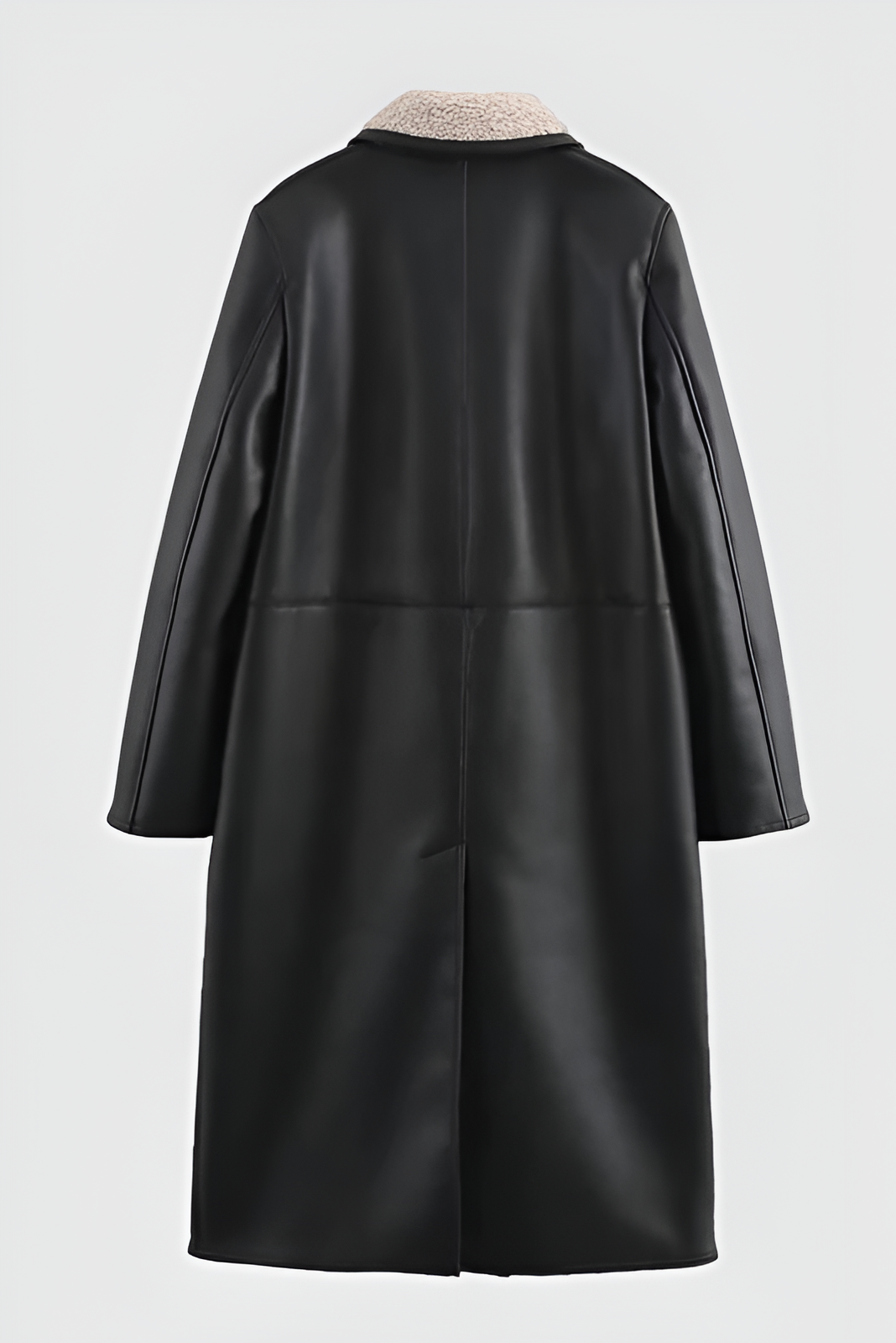 Faux Leather Fur Collar Long Coat