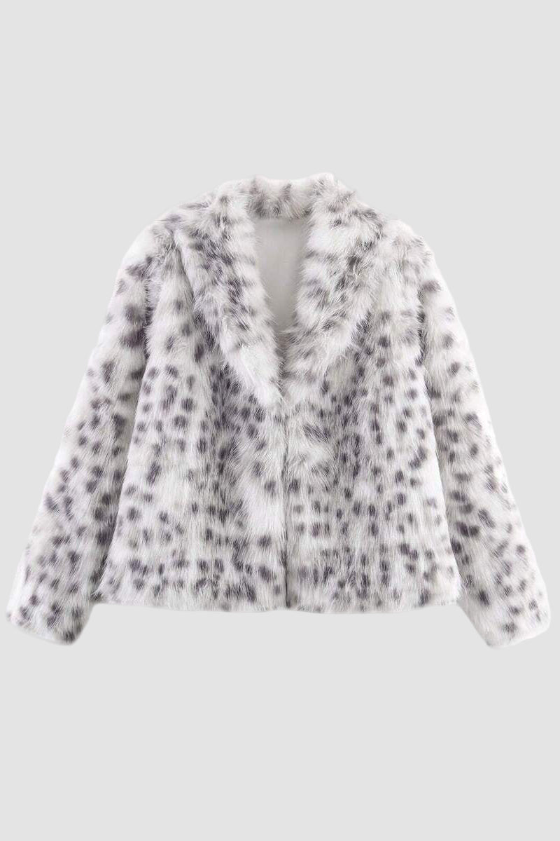 Fluffy white jacket with black pattern on a white background