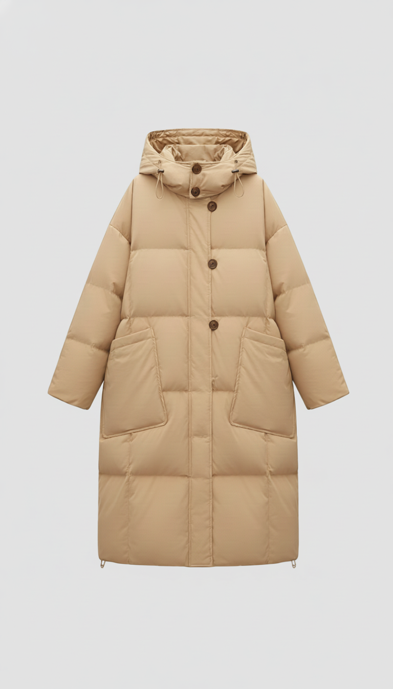 Front standing view of MERLAVIA Hooded Down Coat Warm long hooded down jacket
