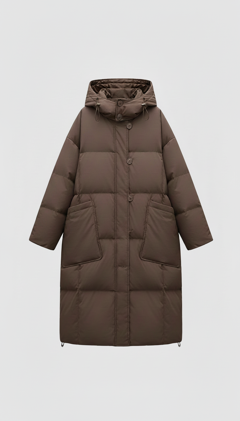 Front standing view of MERLAVIA Hooded Down Coat Warm long hooded down jacket
