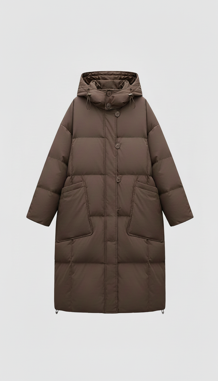 Front standing view of MERLAVIA Hooded Down Coat Warm long hooded down jacket
