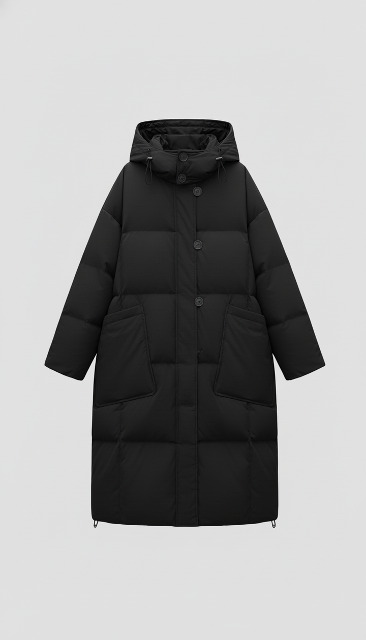 Front standing view of MERLAVIA Hooded Down Coat Warm long hooded down jacket