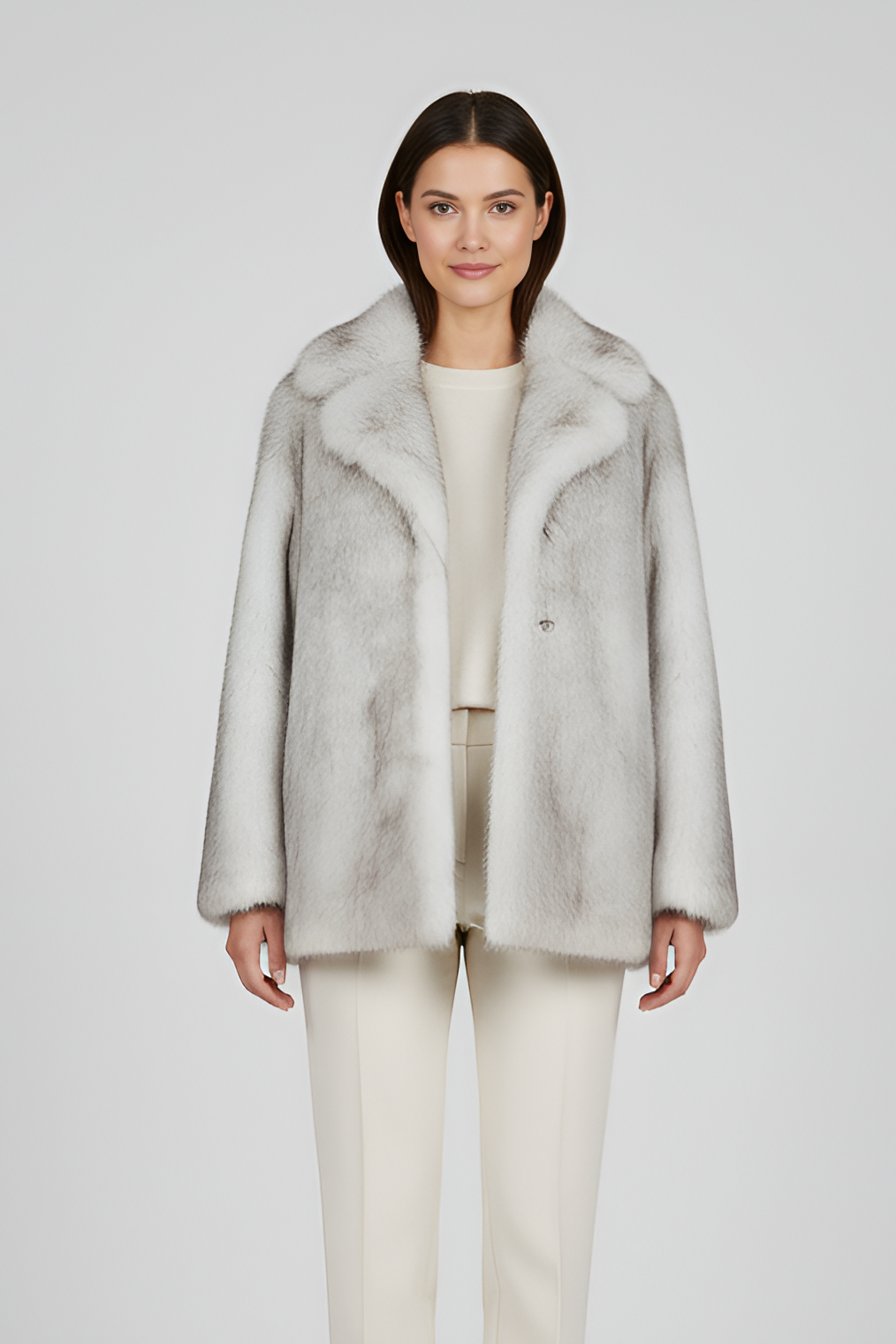 Front view of the LEOVARA Leopard Fur Coat showcasing soft faux-fur texture and bold leopard print.