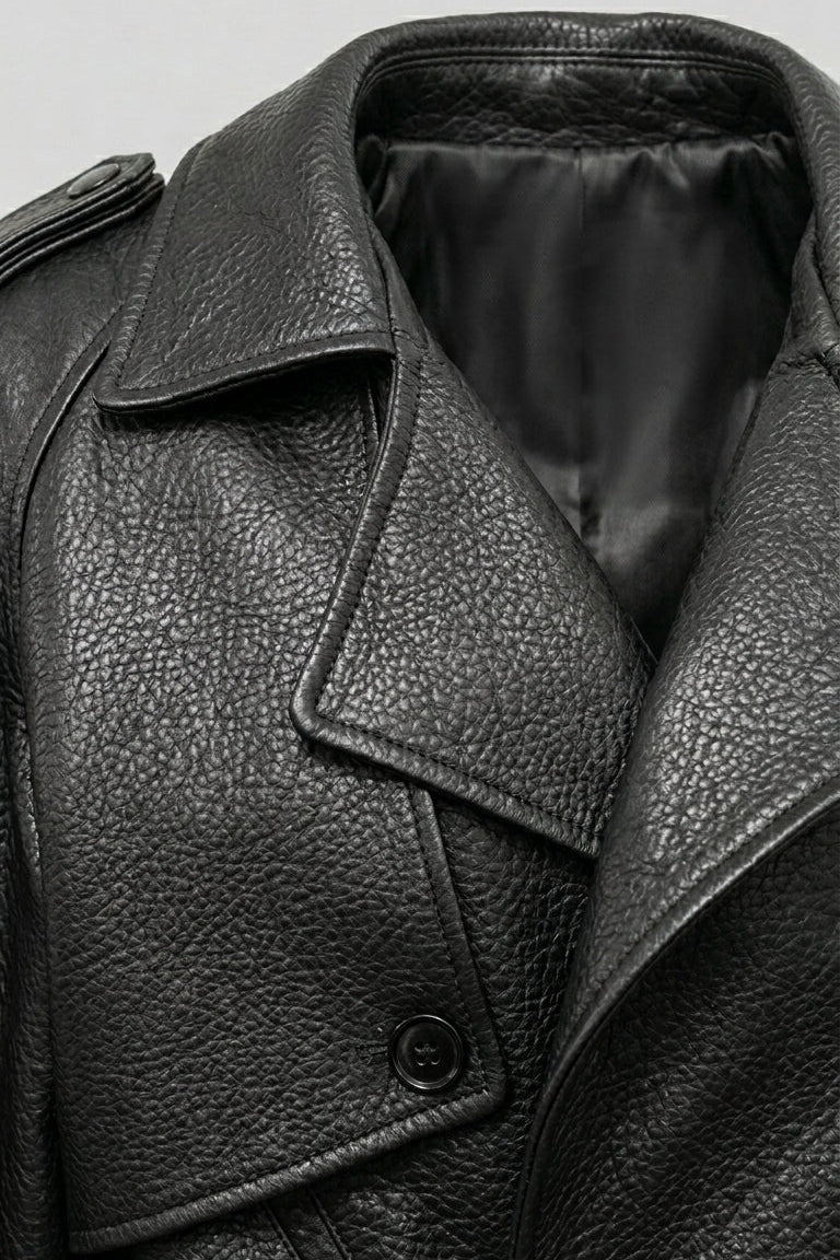 GEORGIA - Bubble Leather biker jacket, collar close-up shot