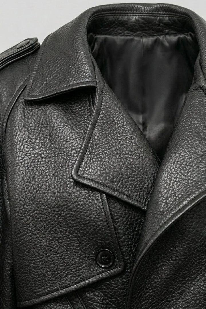 GEORGIA - Bubble Leather biker jacket, collar close-up shot