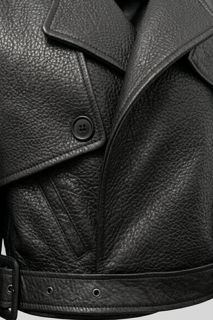 GEORGIA - Bubble Leather biker jacket, front closure