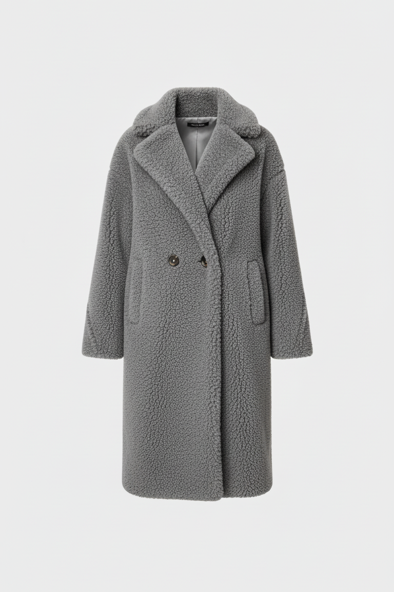 Gray coat with a fur collar on a white background