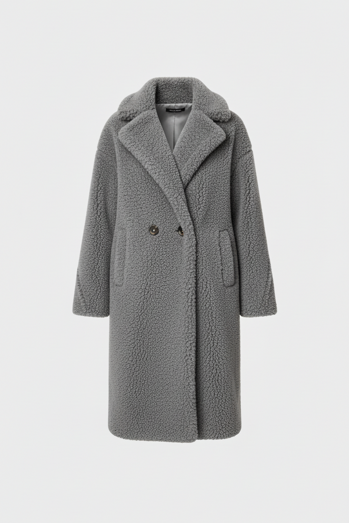 Gray coat with a fur collar on a white background