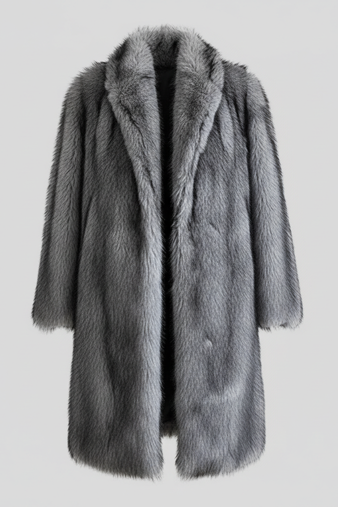 Gray fur coat on a light gray background