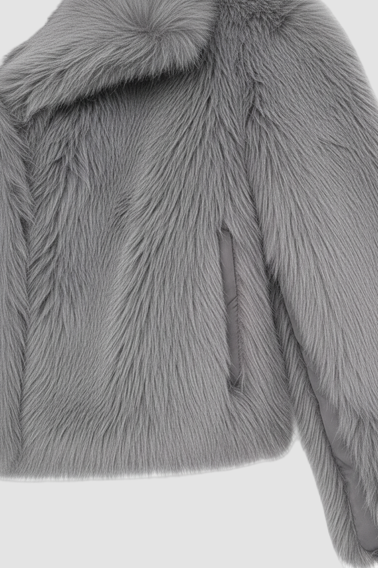 Gray fur coat with a white background