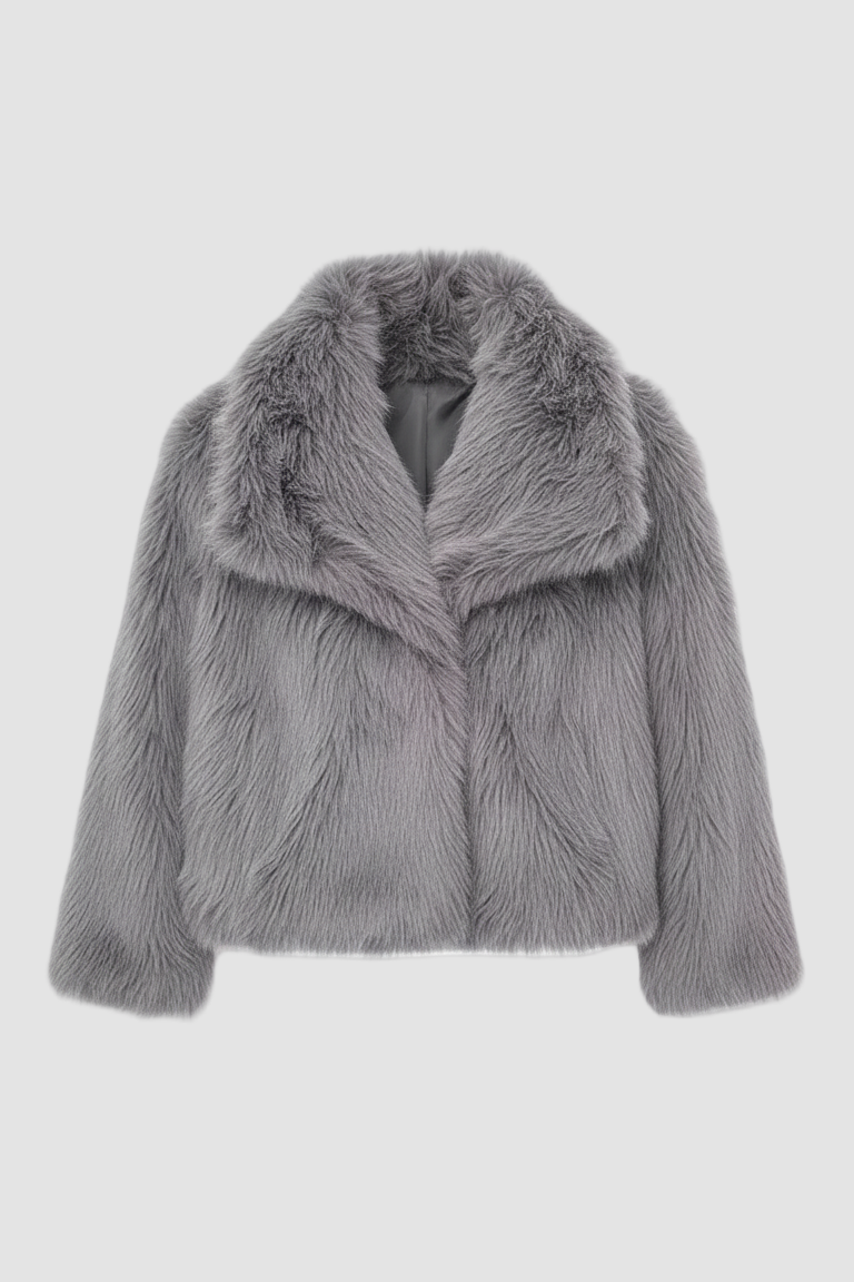 Gray fur coat on a white background