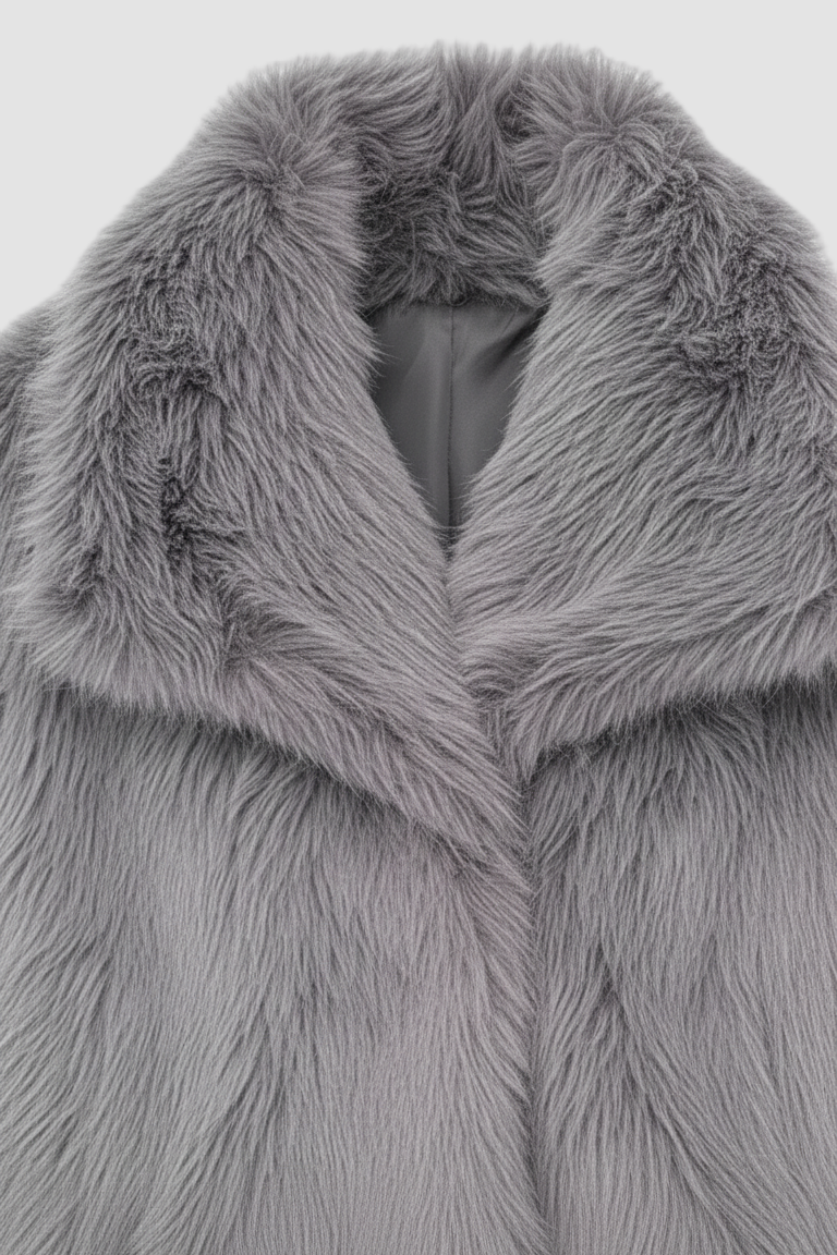 Gray fur vest with a close-up of the collar on a white background