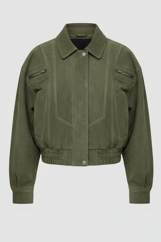 Green jacket on a light gray background