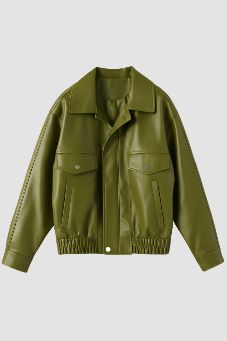 Green leather jacket on a white background