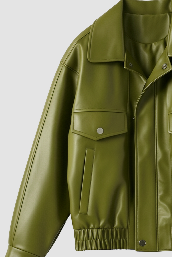 Green leather jacket on a white background