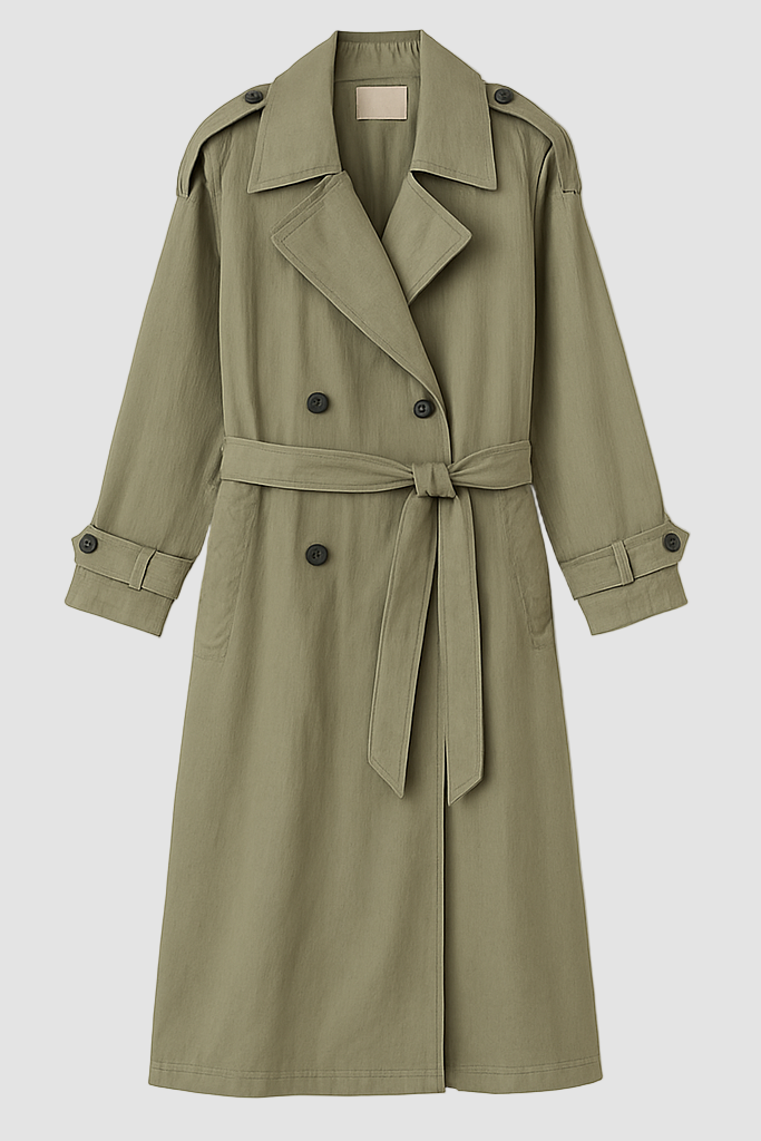 Green trench coat on a white background