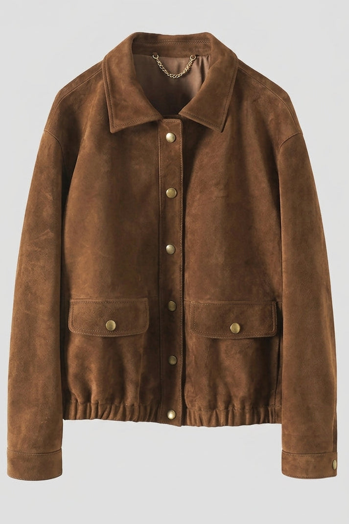 KENDALL - Brown suede jacket, front detail