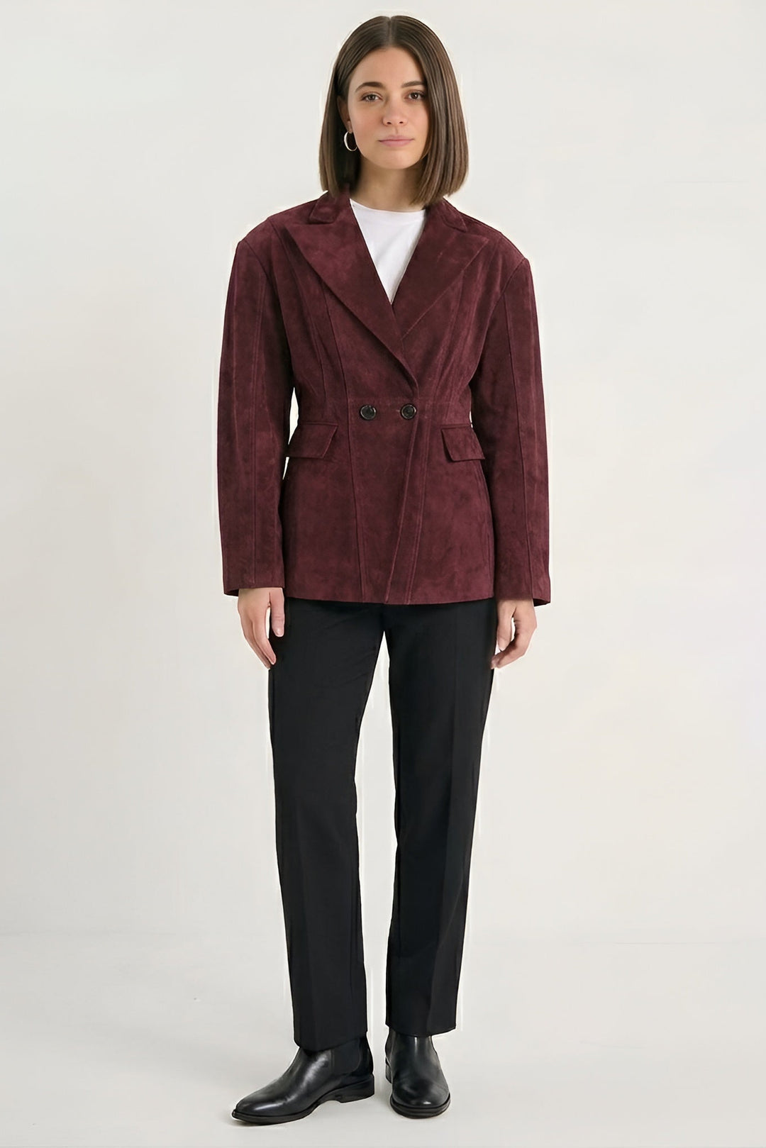 HADLEY - Burgundy suede blazer, double-breasted, tailored fit, professional