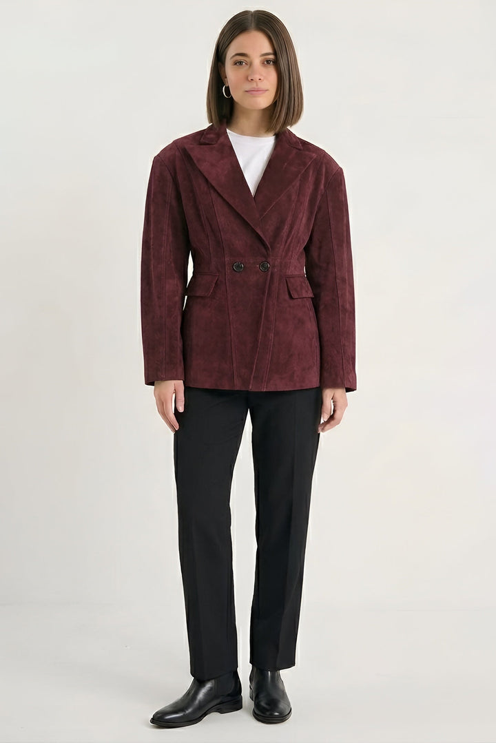 HADLEY - Burgundy suede blazer, double-breasted, tailored fit, professional